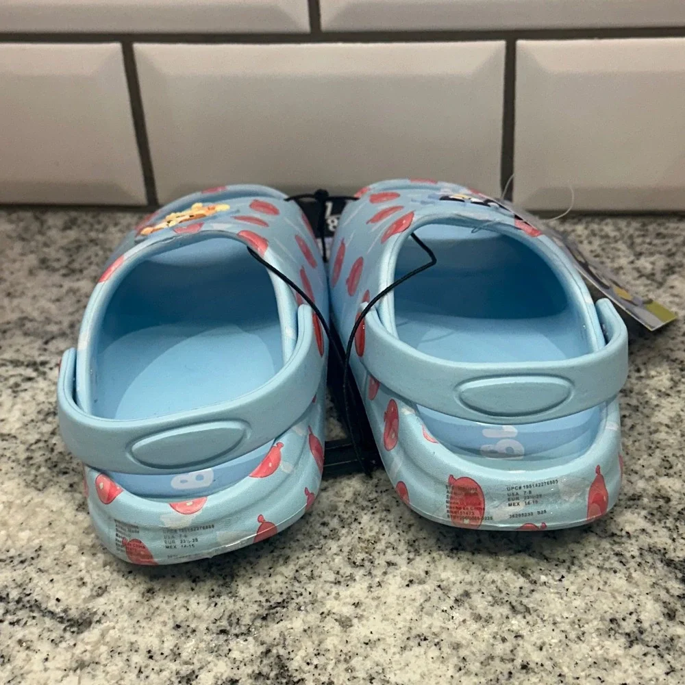 Kids Bluey Character Light Blue Balloon Print Slide Sandals Toddler Size 7-8 New